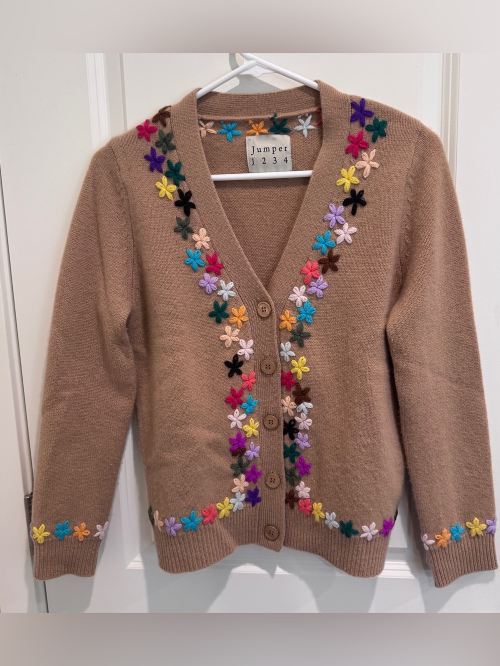 Jumper 1234 embroidered 100% cashmere cardigan sweater size XS